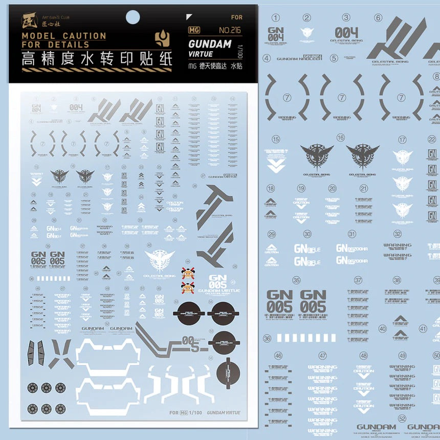 Artisan's Club No. 216 MG 1/100 GN-005 Gundam Virtue Celestial Being Mobile Suit Decal